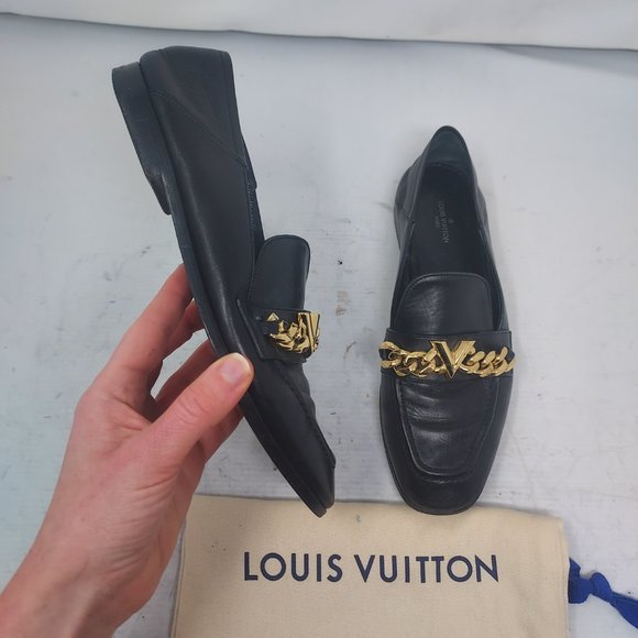Louis Vuitton Black Gold Chain Loafer - Picture 1 of 12